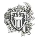 A mosaic-inspired design featuring elements from both the Roman and Greek Empires, with a subtle nod to Barcelona FC tattoo design idea