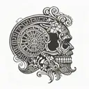A mosaic-inspired design featuring elements from both the Roman and Greek Empires, with a subtle nod to Barcelona FC tattoo design idea