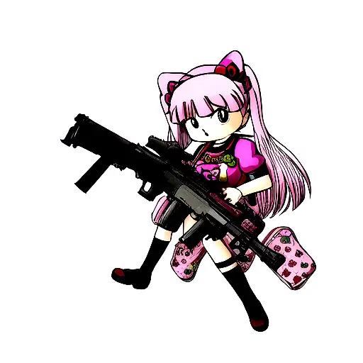 hello kitty with ak-47 tattoo design idea