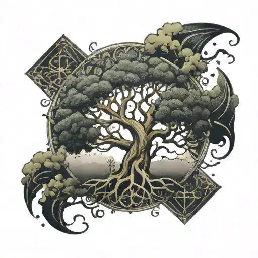 A fusion design of the Ygdrasil tree and Brazilian jiu jitsu, incorporating the names Birgitte, Storm, William, Valentin, and Maren tattoo design idea