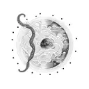 A dotwork tattoo depicting a celestial snake coiling around a planet, symbolizing the connection between the cosmos and the life cycle. tattoo design idea