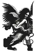 angel Gabrielle killing a demon art representation tattoo design idea