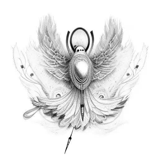 A bird with wings made of guitar strings and feathers tattoo design idea