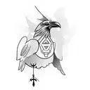 A mechanical raven playing an electric guitar tattoo design idea