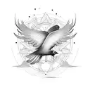 A mechanical raven playing an electric guitar tattoo design idea