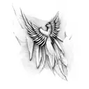 A bird with wings made of guitar strings and feathers tattoo design idea