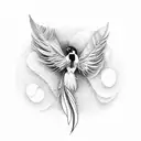 A bird with wings made of guitar strings and feathers tattoo design idea