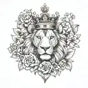 crown, flowers and lion tattoo design idea