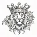 crown, flowers and lion tattoo design idea