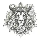 crown, flowers and lion tattoo design idea