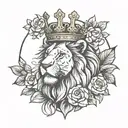 crown, flowers and lion tattoo design idea
