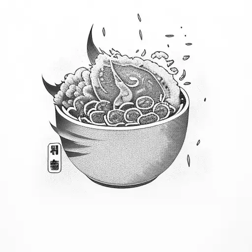 rice bowl with wagyu steak sunny side up and sambal goreng tattoo design idea
