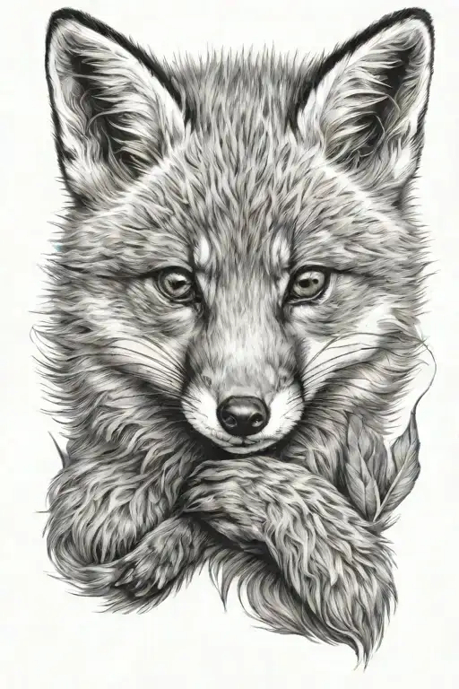 baby fox playing tattoo design idea