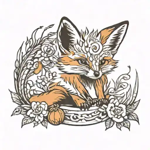 baby fox playing tattoo design idea