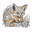 baby fox playing tattoo design idea