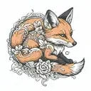 baby fox playing tattoo design idea