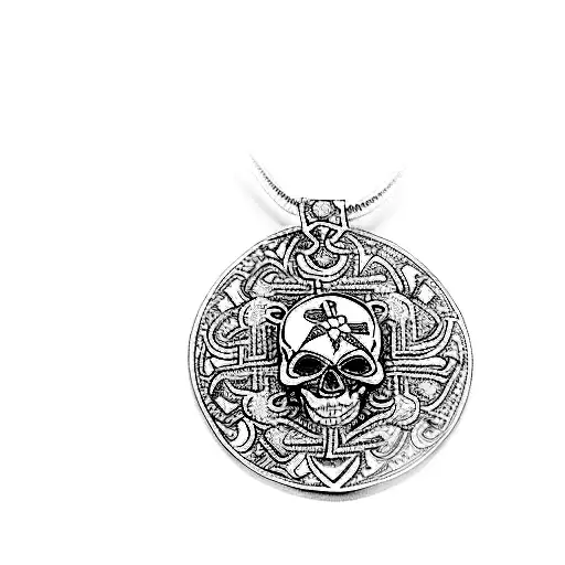 a pendant with a skull and crossbones on it tattoo design idea