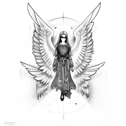angel flying behind crusader tattoo design idea