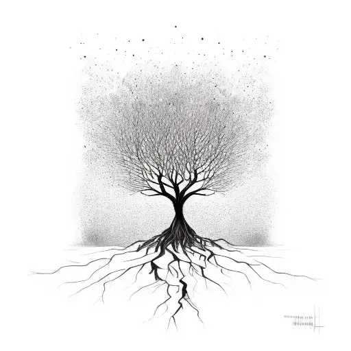 tribal tree with two finger prints like roots tattoo design idea