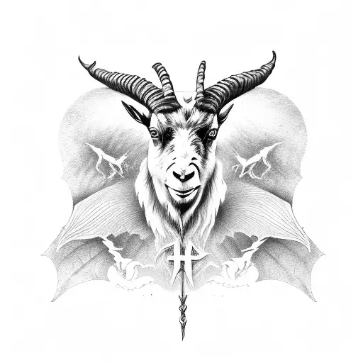 satan goat, bat with spread wings tattoo design idea