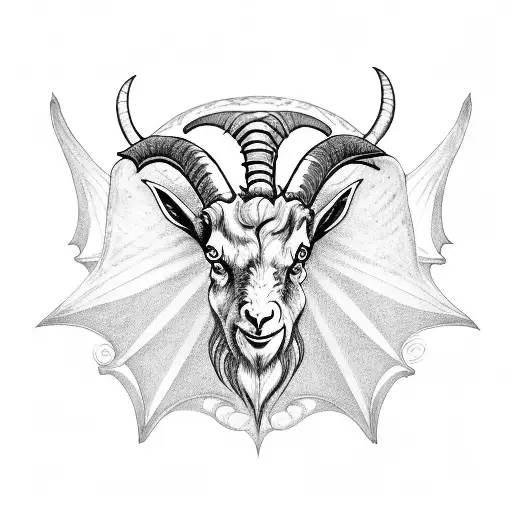 satan goat, bat with spread wings tattoo design idea