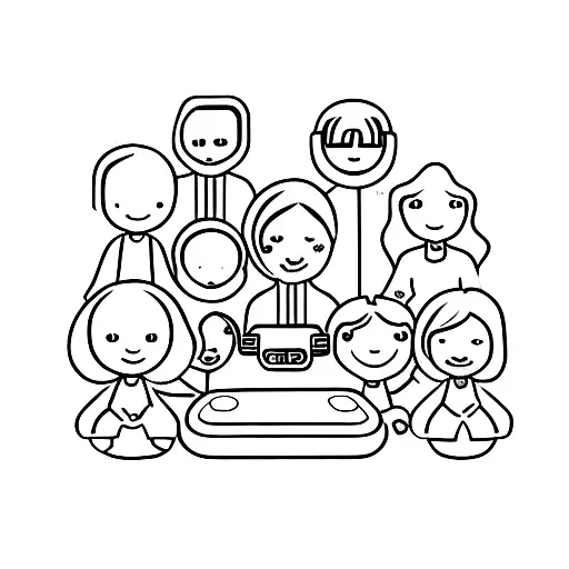A minimalist tattoo of a family portrait with each member holding a gaming controller tattoo design idea