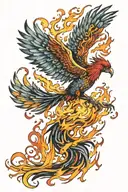 watercolor phoenix rising from flames tattoo design idea