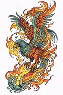 watercolor phoenix rising from flames tattoo design idea