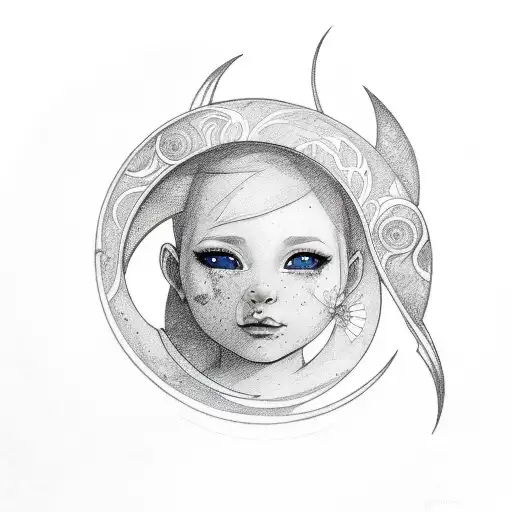 crescent moon child  tattoo design idea