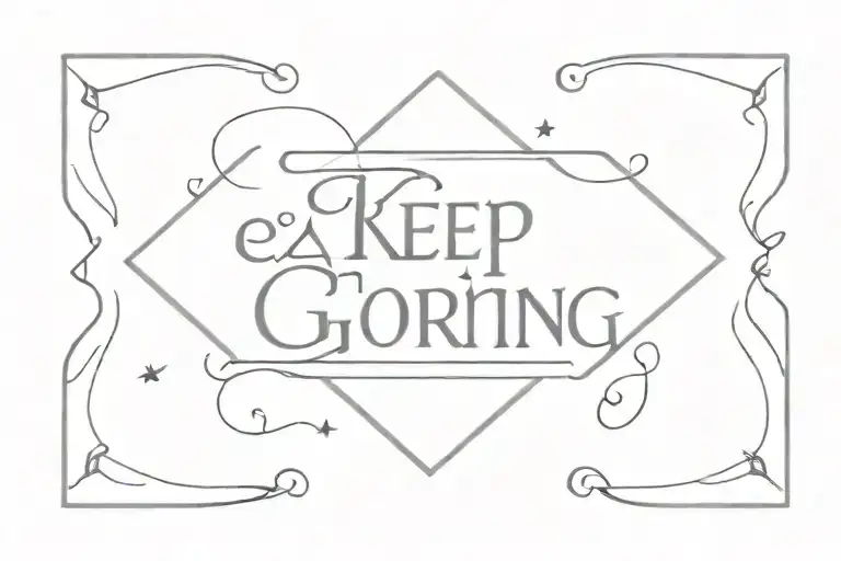 Inspirational quote "Keep Going" with a small heart outline near the elbow. tattoo design idea