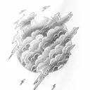 A weather-inspired sleeve tattoo featuring clouds, raindrops, and lightning bolts tattoo design idea