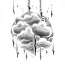 A weather-inspired sleeve tattoo featuring clouds, raindrops, and lightning bolts tattoo design idea