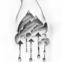 A weather-inspired sleeve tattoo featuring clouds, raindrops, and lightning bolts tattoo design idea