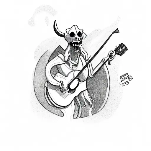 cow boy grim reaper playing a guitar tattoo design idea
