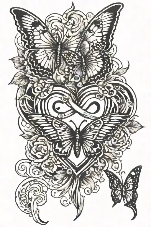 infinity sign and heart and butterfly wings made only tattoo design idea