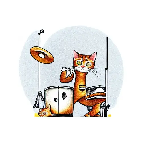 ginger cat playing drums tattoo design idea