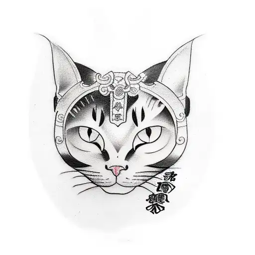 Create a tattoo sketch with the image of a samurai cat in the newschool style tattoo design idea