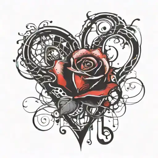 A rose grows from the heart, The letter B is written on top tattoo design idea
