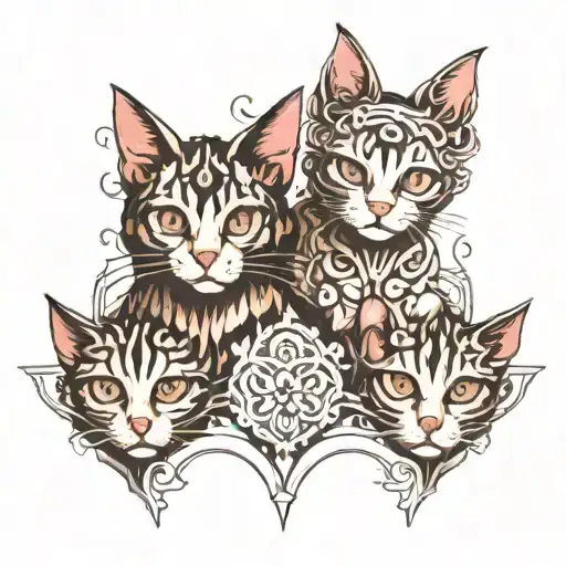 symmetrical two  cats looking forward tattoo design idea