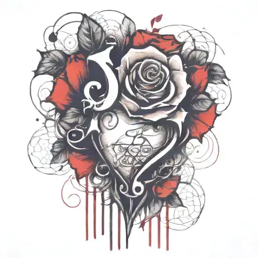 A rose grows from the Human heart, The letter B is written on top tattoo design idea
