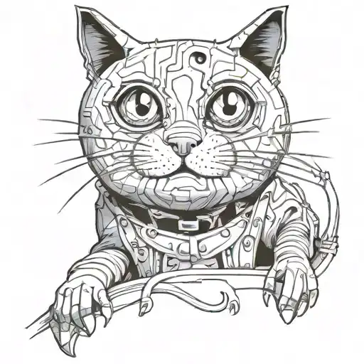 cat from coraline lineart hardcore tattoo design idea