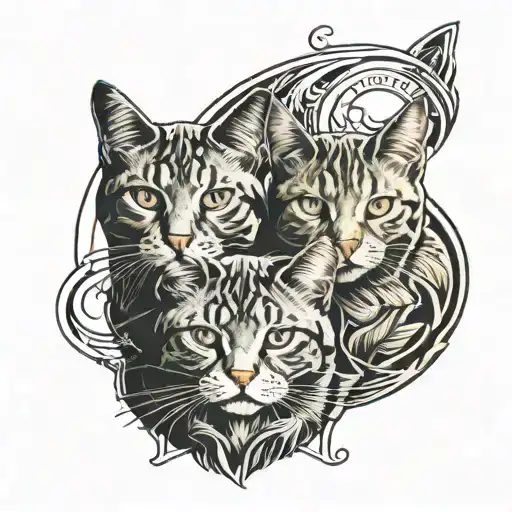 symmetrical two  cats looking forward tattoo design idea