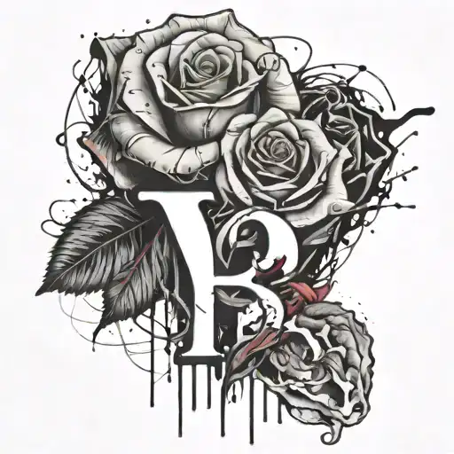 A rose grows from the Human heart, The letter B is written on top tattoo design idea