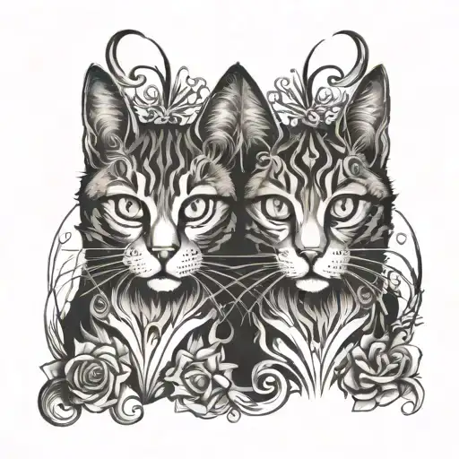 symmetrical two  cats looking forward tattoo design idea