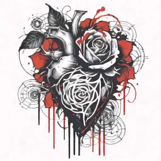 A rose grows from the Human heart, The letter B is written on top tattoo design idea