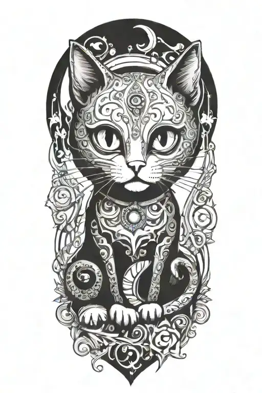 cat from coraline lineart hardcore tattoo design idea