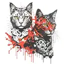 symmetrical two  cats looking forward tattoo design idea