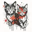 symmetrical two  cats looking forward tattoo design idea