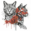 symmetrical two  cats looking forward tattoo design idea