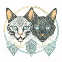 symmetrical two  cats looking forward tattoo design idea